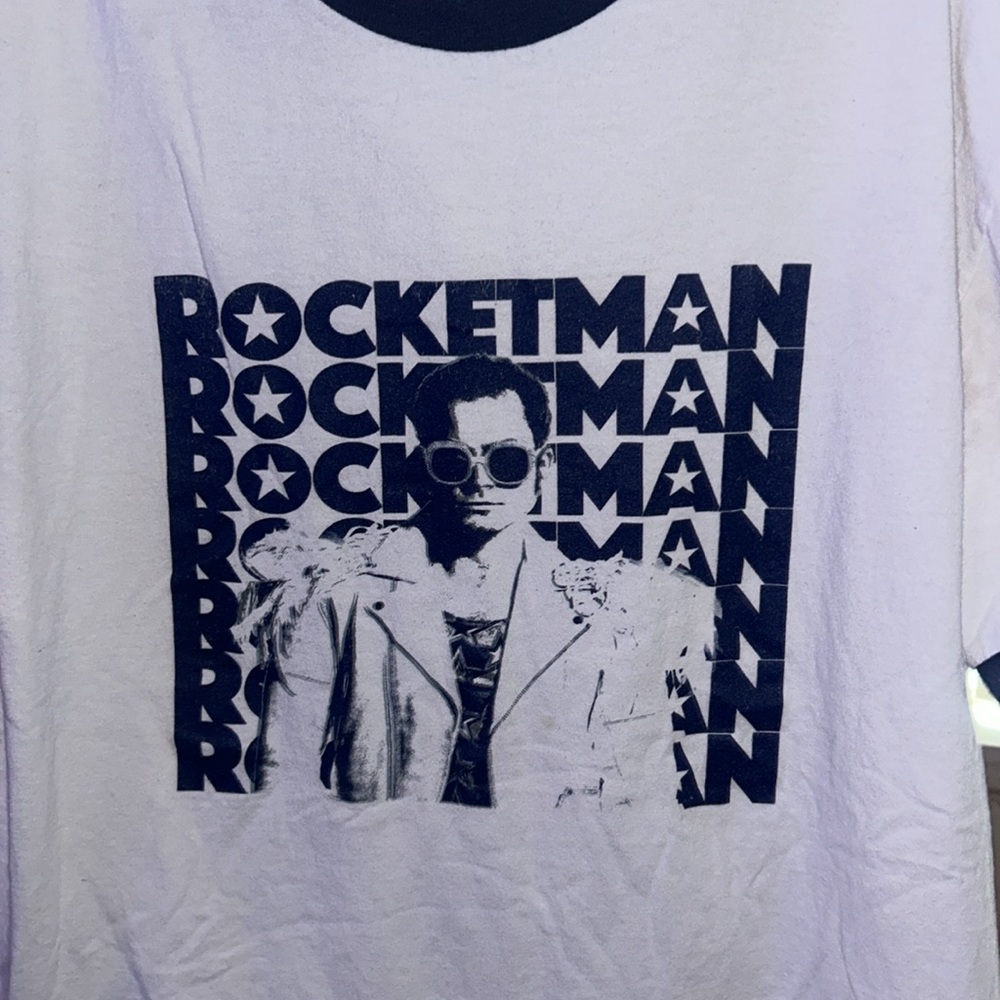 Elton John Rocket man Tour T-shirt White and Black Graphic Tee XL